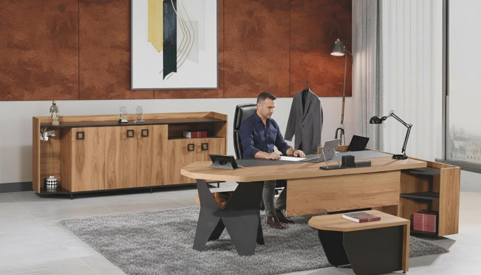 Office desk office table set 4-piece wood brown sideboard large