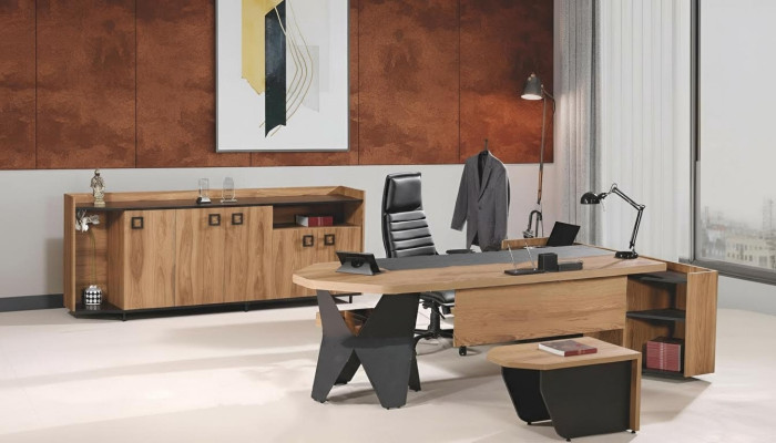 Office desk office table set 4-piece wood brown sideboard large