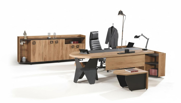 Office desk office table set 4-piece wood brown sideboard large