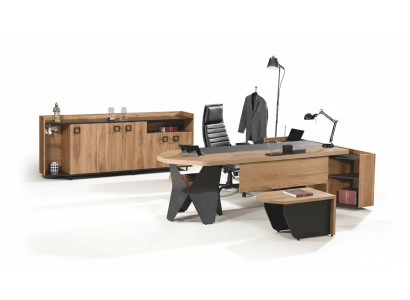 Office desk office table set 4-piece wood brown sideboard large