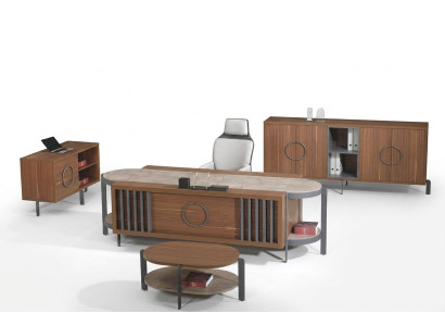 Office desk group office desk set 4-piece wood brown large dresser