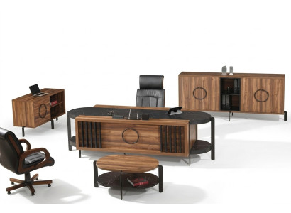 Luxury Complete Office Desk Office Table Set 4-piece Wood Brown Table