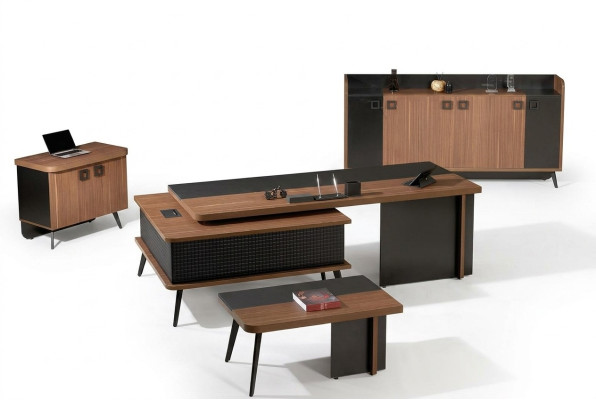 Complete office office furniture desk office office table set 4-piece wood brown