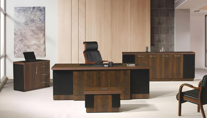 Office desk office furniture complete office desk set 4-piece wood brown office