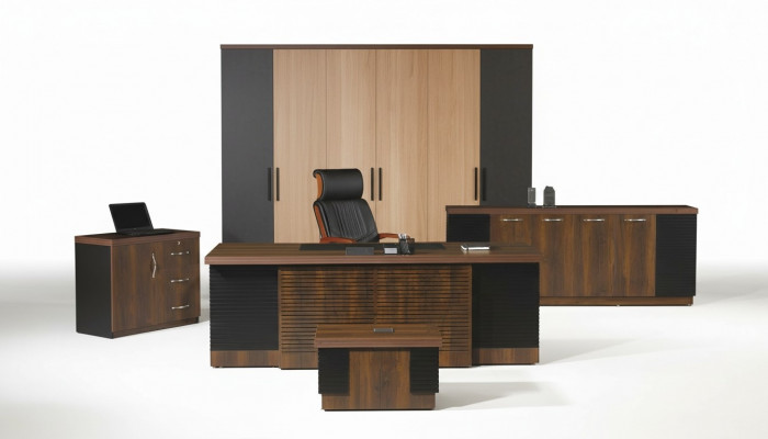 Office desk office furniture complete office desk set 4-piece wood brown office