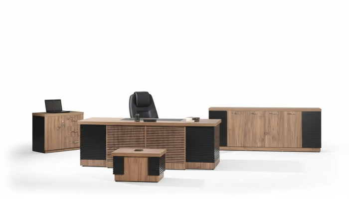 Office furniture study desk office table set 4-piece wood brown
