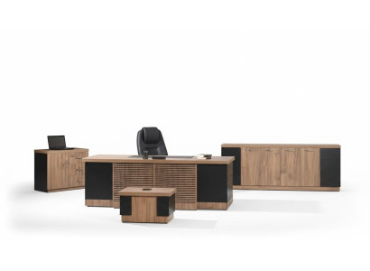 Office furniture study desk office table set 4-piece wood brown