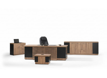Office furniture study desk office table set 4-piece wood brown