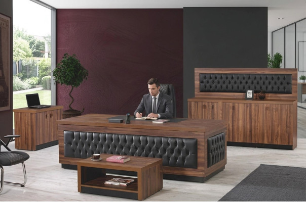 Luxury Office Furniture Complete Office Desk Office Set 4-piece Wood Brown