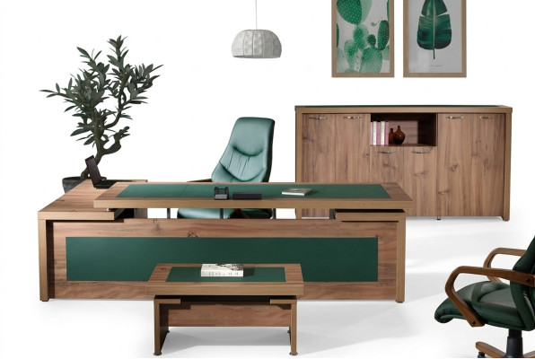 Complete Office Corner Desk Office Desk Set 3-Piece Wood Brown Luxury Large