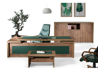 Complete Office Corner Desk Office Desk Set 3-Piece Wood Brown Luxury Large