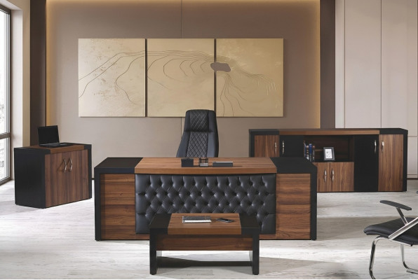 Office furniture study desk office table set 4-piece wood brown