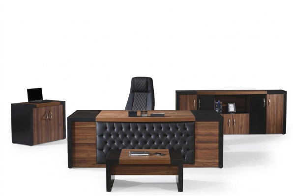 Office furniture study desk office table set 4-piece wood brown