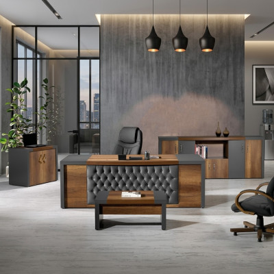 Complete Office Office Furniture Desk Office Office Table Set 4-piece Wood Brown