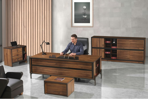 Office furniture complete office desk office desk set 4-piece wood brown