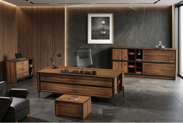 Office furniture complete office desk office desk set 4-piece wood brown