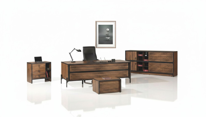 Office furniture complete office desk office desk set 4-piece wood brown