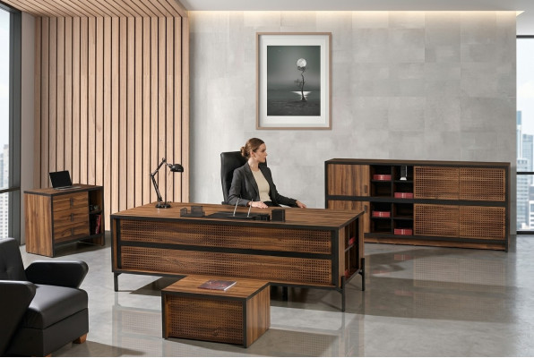 Complete office furniture set desk office table 4-piece wood brown