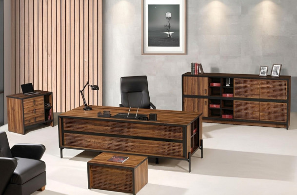 Complete office furniture set desk office table 4-piece wood brown