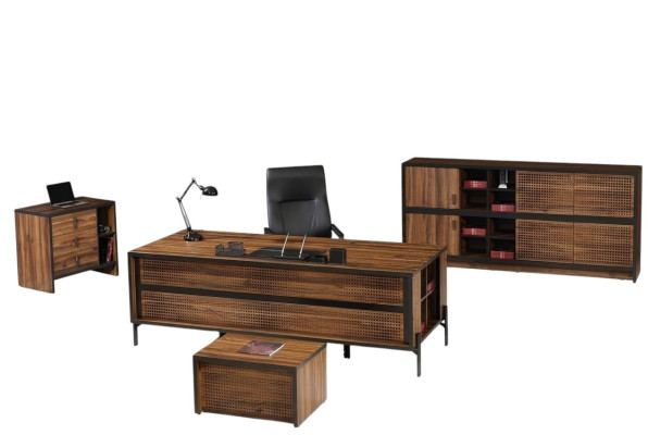 Complete office furniture set desk office table 4-piece wood brown