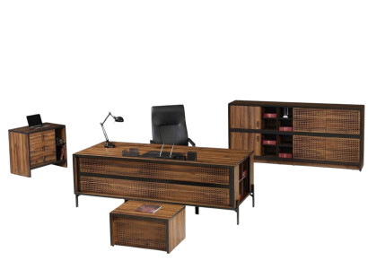 Complete office furniture set desk office table 4-piece wood brown