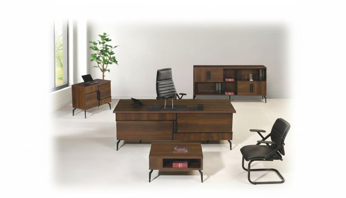 Office furniture study desk office table set 4-piece wood brown