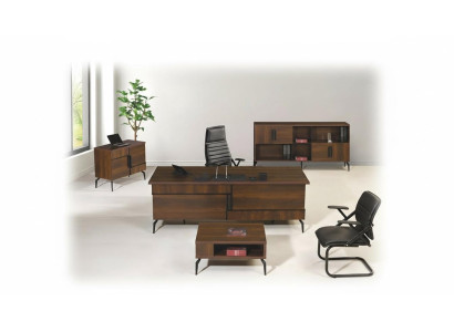 Office furniture study desk office table set 4-piece wood brown