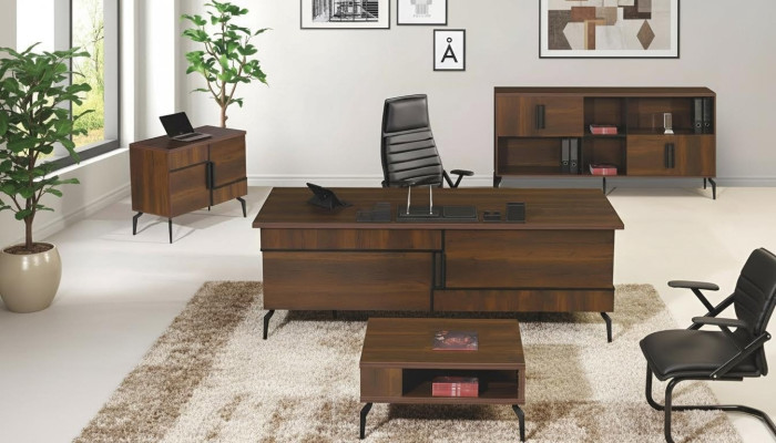Office Furniture Complete Office Desk Office Office Table Set 4-piece Wood Brown