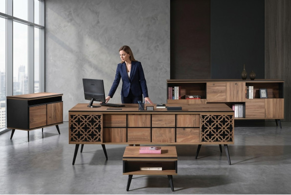 Office desk study room furniture complete office desk 4-piece wood brown