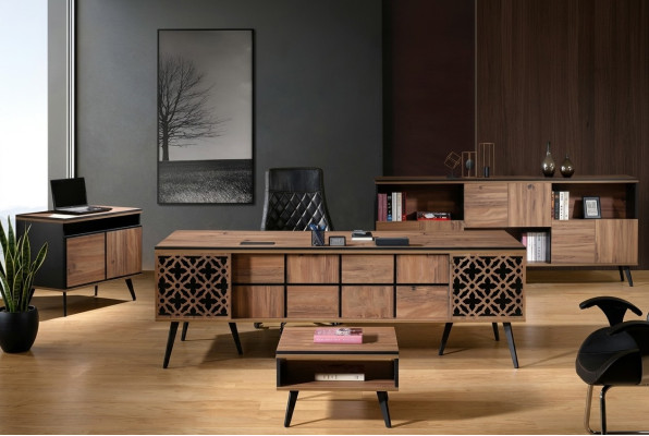 Office desk study room furniture complete office desk 4-piece wood brown