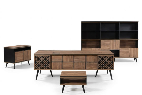 Office desk study room furniture complete office desk 4-piece wood brown