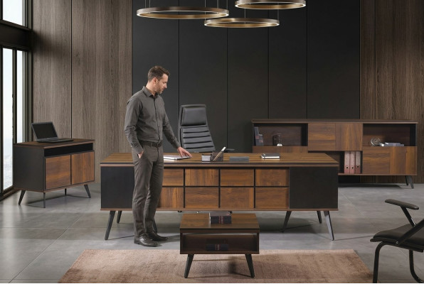 Complete office furniture set desk office table 4-piece wood brown