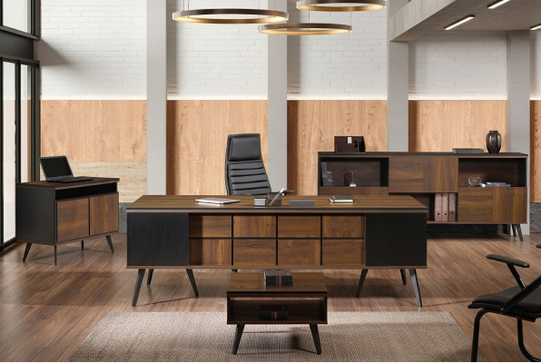 Complete office furniture set desk office table 4-piece wood brown