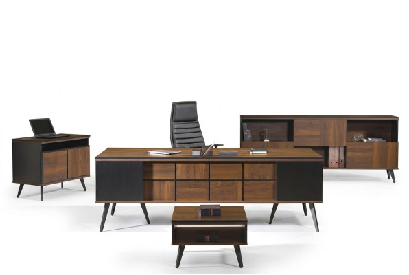 Complete office furniture set desk office table 4-piece wood brown