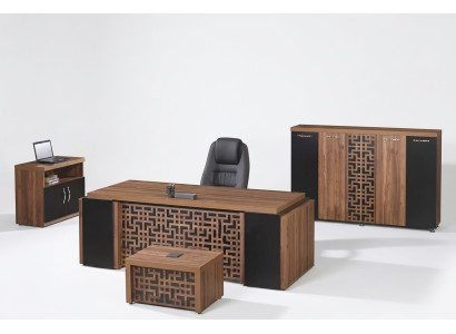 Complete Office Furniture Desk Office Table Set 4-pcs Wood Brown