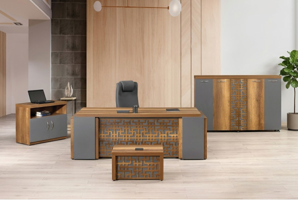 Office desk office furniture complete office desk set 4-piece wood brown office