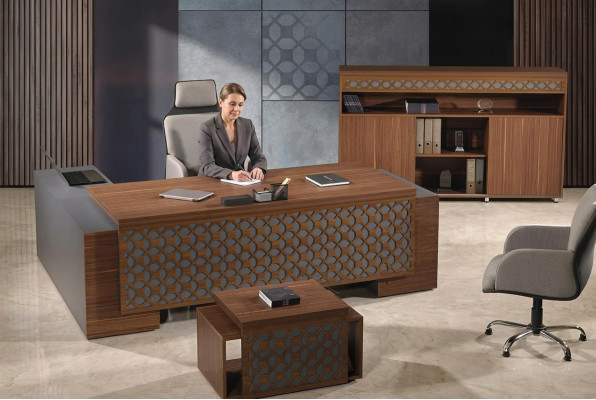 Complete office furniture corner office desk office desk set 3-piece wood brown