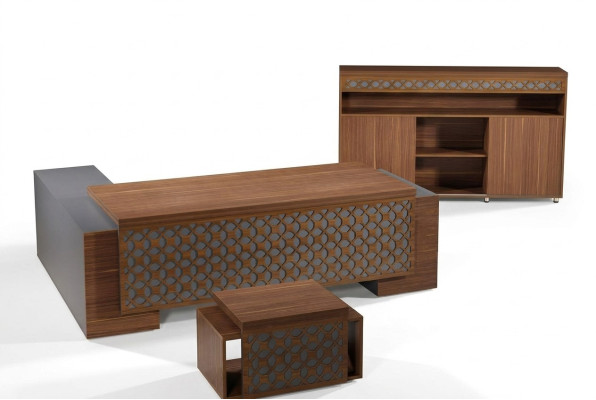 Complete office furniture corner office desk office desk set 3-piece wood brown