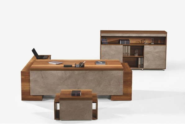 Office furniture corner desk complete office desk set 3-piece wood brown