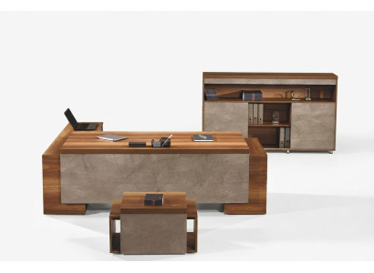Office furniture corner desk complete office desk set 3-piece wood brown