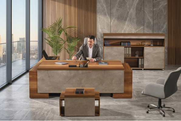 Complete office furniture office corner desk office desk set 3-piece wood brown