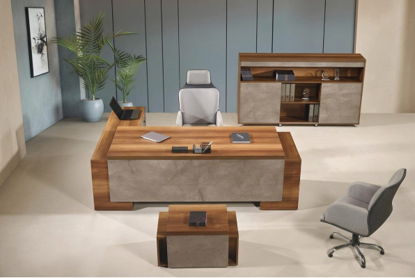 Complete office furniture office corner desk office desk set 3-piece wood brown