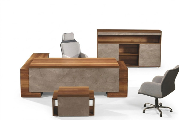Complete office furniture office corner desk office desk set 3-piece wood brown