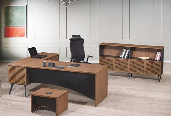 Complete office furniture set corner desk 3-piece wood brown office furniture
