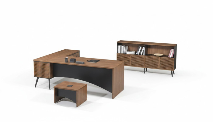Complete office furniture set corner desk 3-piece wood brown office furniture