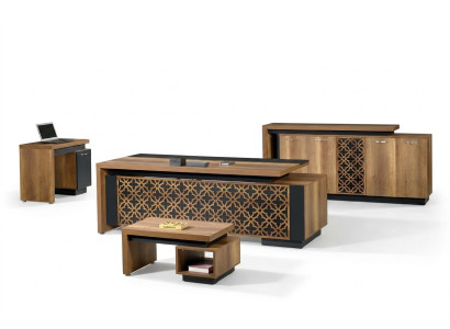 Classic complete office furniture set, 4-piece, wooden, brown.