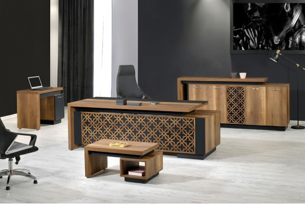 Complete Office Desk Furniture Office Desk Set 4-Piece Wood Brown