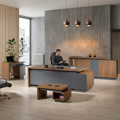 Complete office office furniture desk office desk set 4-piece wood brown
