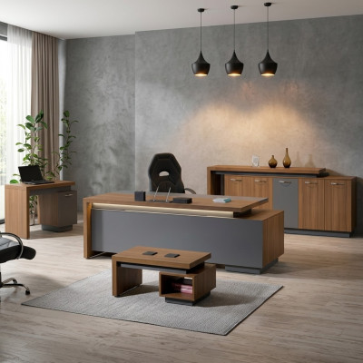 Complete office office furniture desk office desk set 4-piece wood brown