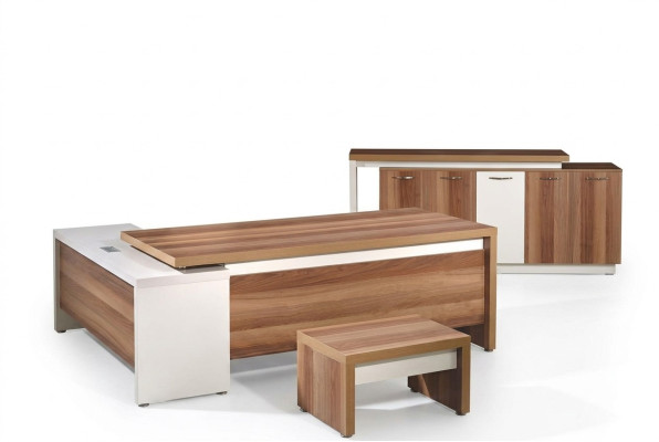 Corner office desk complete office desk set 3-piece wood office furniture brown